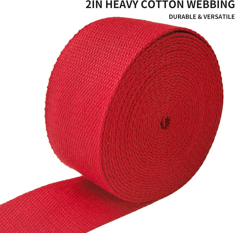 Evora 2 inch Cotton Webbing Braid Handles Bag Strap 15ft High Density Webbing Plain Weave Straps for Cloth Tote Bag, Pet Collars, DIY Projects, Crafts, Outdoor Accessories (Red 501) - Image 2